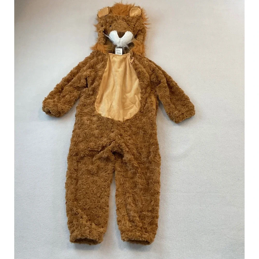 Target Toddler Lion Costume Jumpsuit Brown Faux Fur Hooded 2T-3T Halloween
